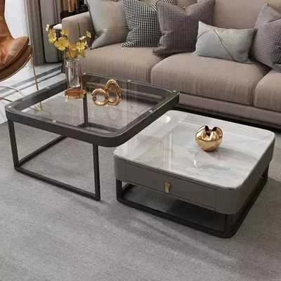 

# Simple Glass Marble Coffee Table Living Room Home Retractable Square Size Combination Coffee Table #