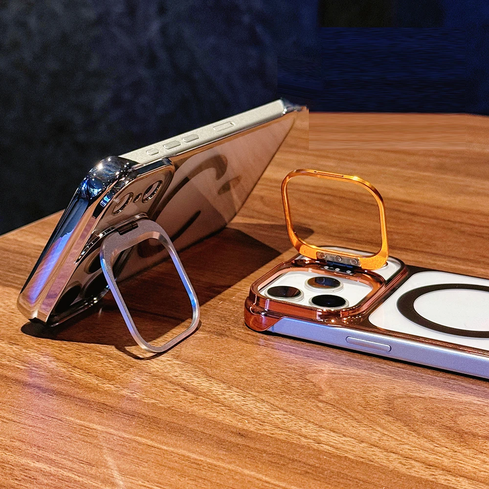 เคสบางเฉียบไร้ขอบ ระบายความร้อน ชุบแม่เหล็ก สำหรับ iPhone 17 Air 16 15 14 Pro Max 13 รองรับ Magsafe พร้อมที่ยึดกล้องโลหะ