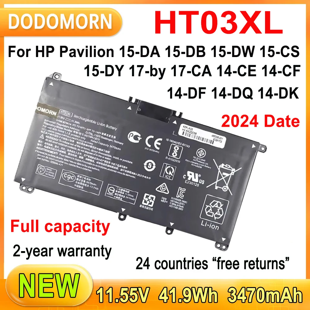Hp Pavilion 15-da 15-db 15-dw 15-cs 15-dy 17-by 17-ca 14-ce 14-cf 14-df 14-dq 14-dk用の3470mah ht03xlラップトップバッテリー