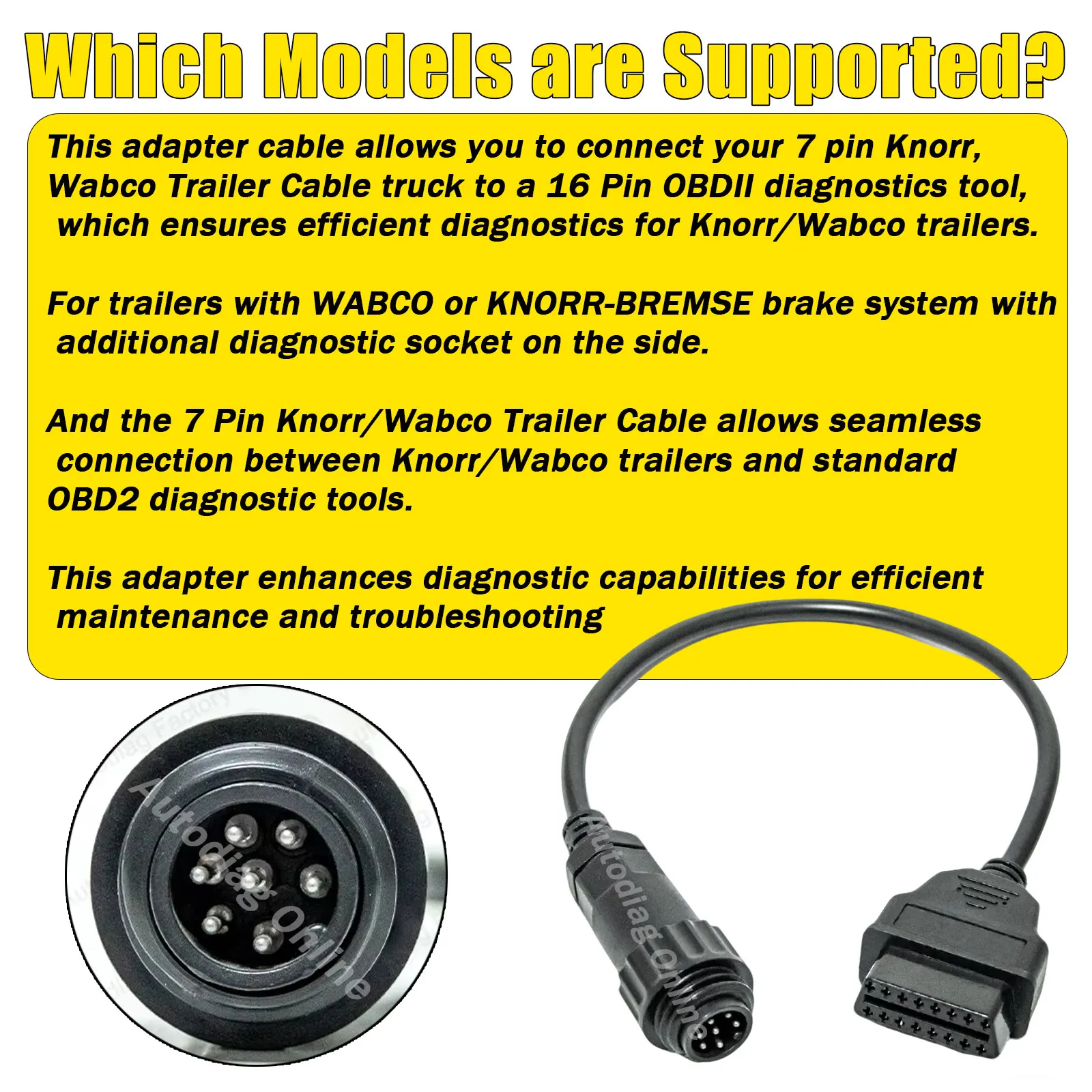 Picture 4: Trailer Diagnostic Cable For Knorr Wabco Trailer Diagnostic Cable For Delphi/AUTOCOM/CDP/VD DS150E Truck OBD2 Adapter Cable