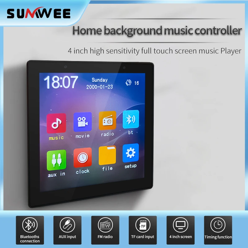 

4-Inch Bluetooth Background Music Host Control System Full Touch Screen Audio Panel Supports TF Card FM U Disk Aux To Play Music