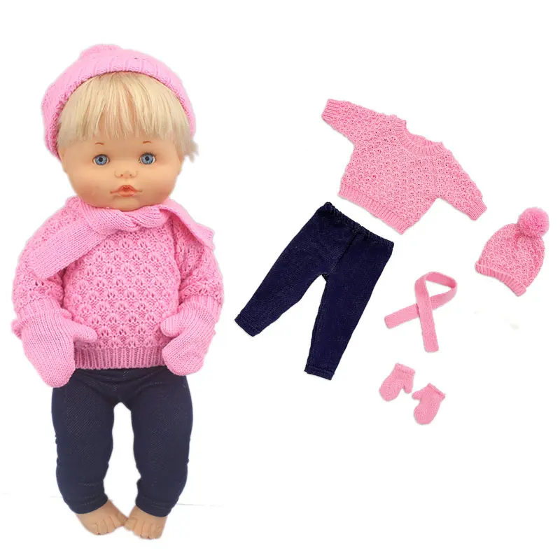 New Lovely Christmas Sweater Fit 42 cm Nenucos Doll Hermanita Purple Long Sleeves T-shirt Purple Dots Pants With Hat