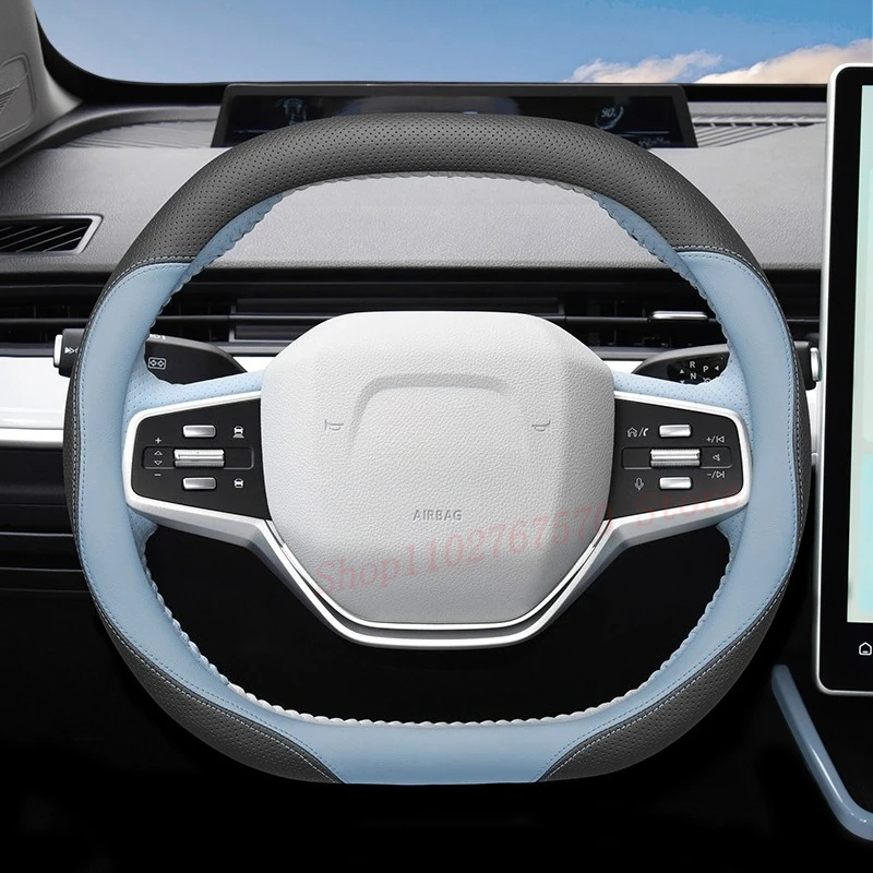 

For Neta AYA V 2021-2023 Nappa Leather Steering Wheel Cover Non-slip Durable Four Season Universal Car Interior Accessories