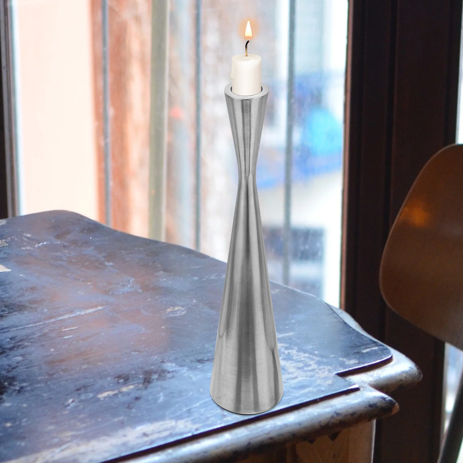 

Elegant Tapered Candlestick Holder Iron Desktop Decor Size L Stable Base Style Tapered Candlestick Holders