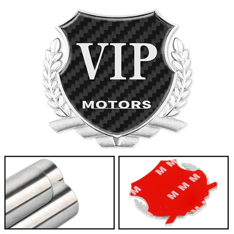 Metal Auto Badges Auto Body Car Decals VIP Letter Design Auto Metal Signs Wheat Ear Pattern Anti-Rust Carbon Fiber For Exterior