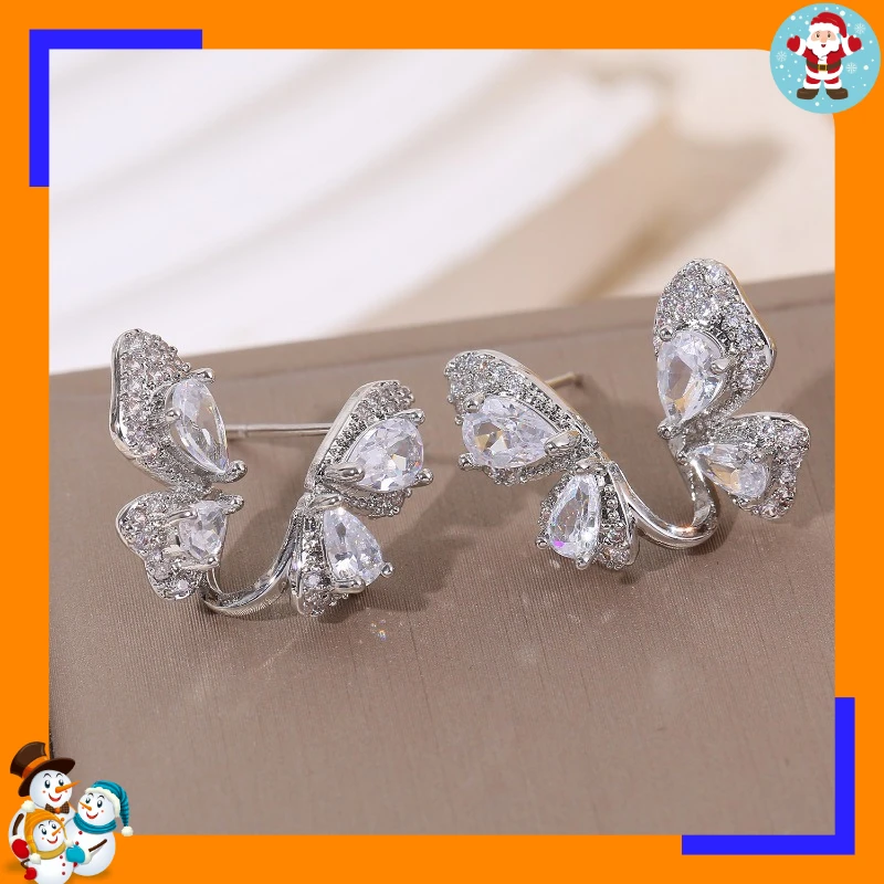 Light Luxury Flash Diamond Butterfly Stud Earrings for Women's New High-end Sense, Exquisite and Small Temperament, Versatile Ea
