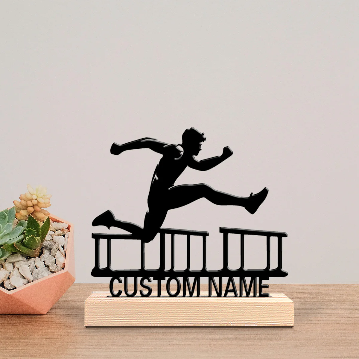 1pc Modern Hurdles expert Personalized Letter Tin Statue Metal Ornament With Wood Base Metal Statue Bedroom Table