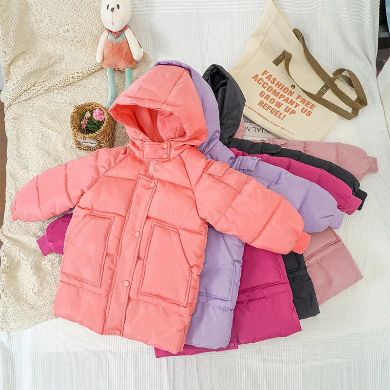 

Children's Down Coat Girls Thickened Long Jacket Winter Boys Warm Cotton Clothes New Kids Hooded Outerwear Autumn Teen Parkas