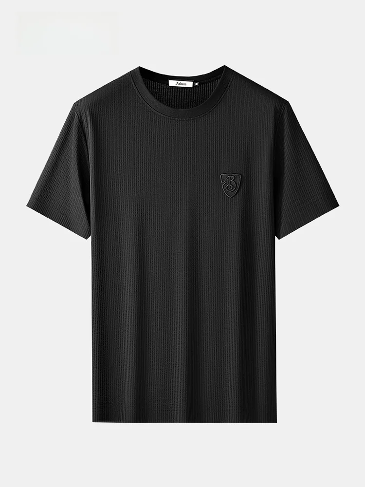 Camiseta de Manga Corta para Hombre, Serie Mengkou Qin, Nueva 2026, Cuello Redondo Negro, Sensación Fresca, Versátil