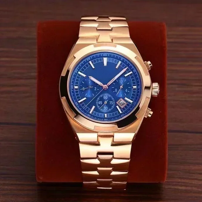 Nuevo reloj automático de lujo para hombre, reloj mecánico en el extranjero, acero inoxidable, cristal de zafiro azul, oro rosa