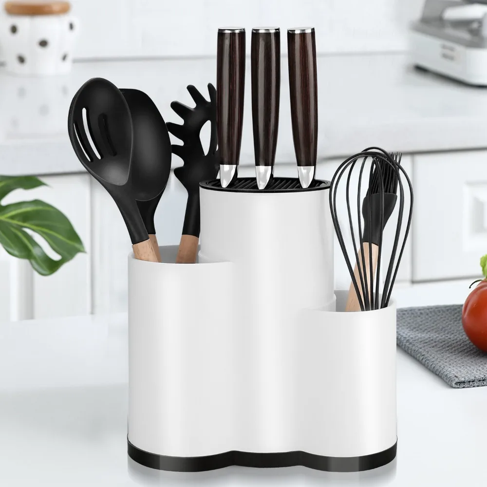 2/3-in-1 Plastic Safety Universal Knife Holder with Drainer Storage Box Spoon Forks Tableware Holder Kitchen Organizer Rack
