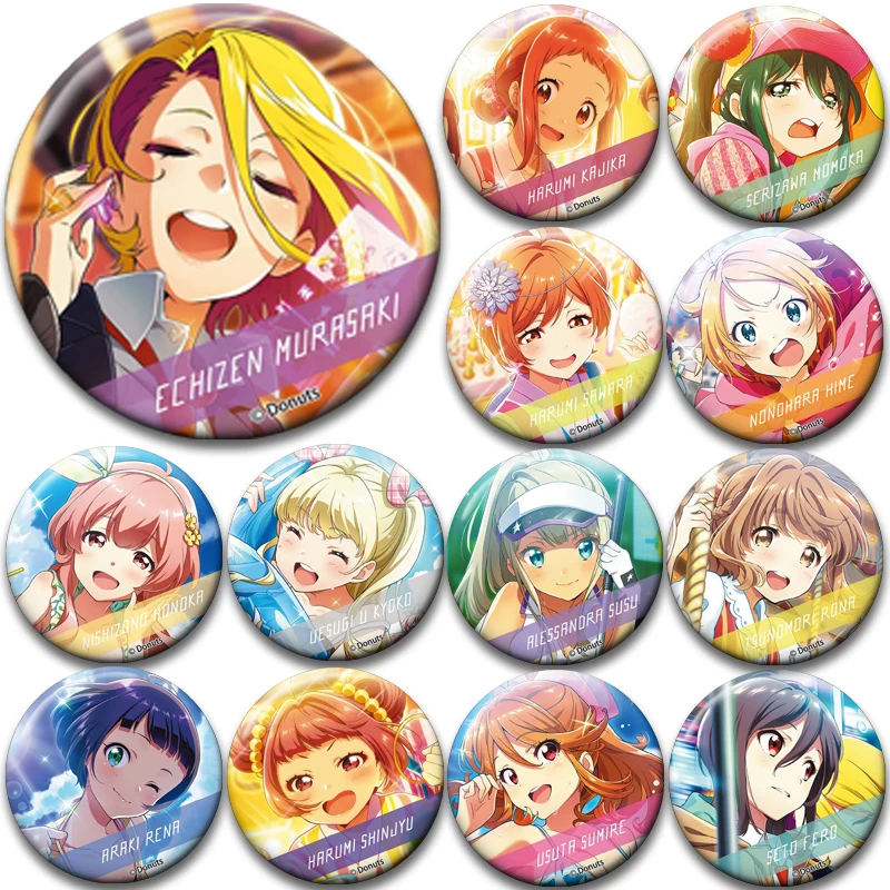 

Tokyo 7th Sisters Badge Echizen Murasaki Harumi Kajika Brooches Anime Idol Collectible Pins for Backpack Decoration Fans Gifts