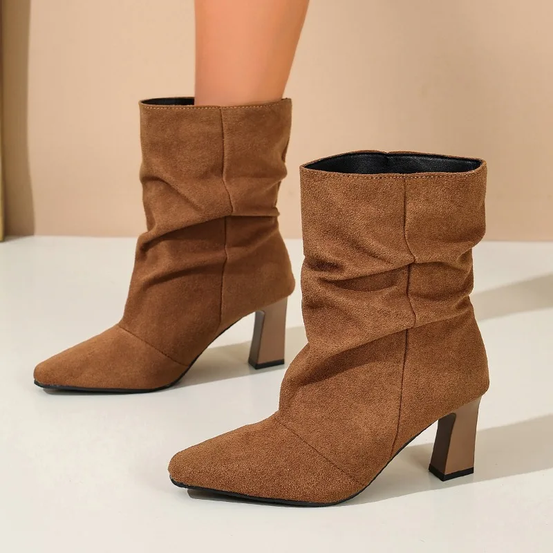 Stacked Ankle Boots for Women in 2026 Autumn/winter Collection - Pointed Toe, Thick Heel, Short Boot.