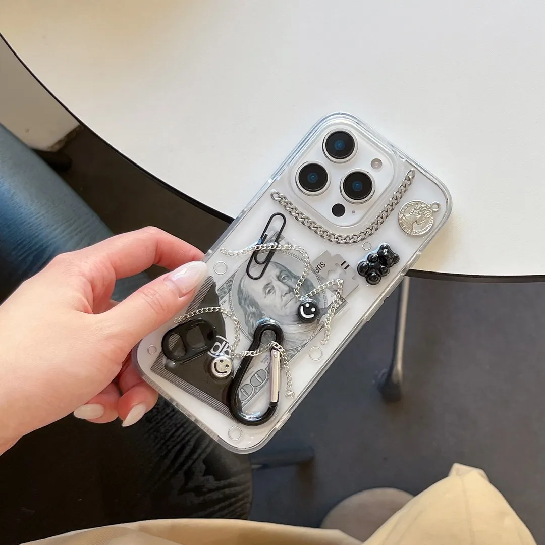 Kreative 3D-Kette, Dollar-Ring-Haken, Büroklammern, Handyhülle für iPhone 17, 16, 15, 14, 13, 12, 11, Pro Max, stoßfeste Abdeckung, Geschenke – Detail 6