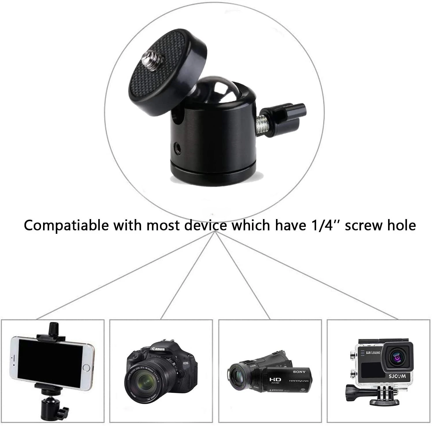 Trípode de cabeza esférica de 1/4 pulgadas, adaptador de Base de montaje giratorio 360 para cámara DSLR, monopié, soporte de luz para videocámara