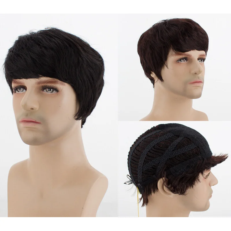 

Handsome Brown Short Curly Wigs Men's Natural Full Hair Wig