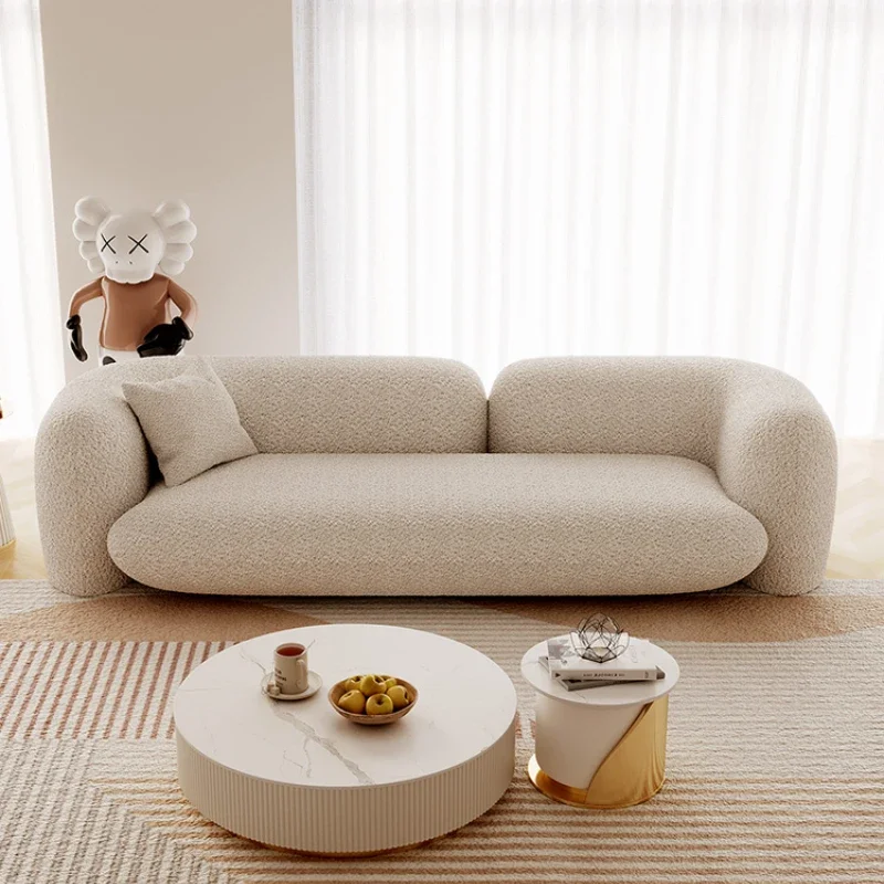 

Milan Fabric Sofa French Retro Cream Simple Modern Curved Straight Row Three-Seat