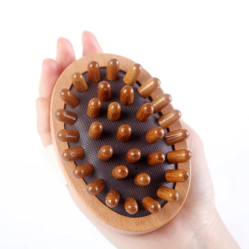 A21I-Body Anti Cellulite Brush Soothing Wooden Essential Oil Spa-Air Cushion Meridian Massage Brush Calf Kneading Instrumen