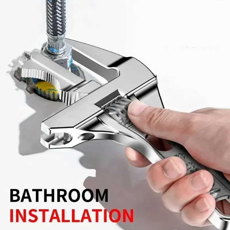 Multi-function Adjustable Wrench Short Handle Large Opening Aluminum Alloy Spanner for Bathroom Sink Pipe Plumbing Repair