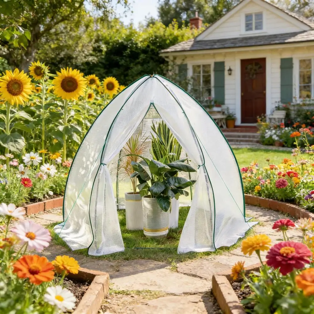 Invernadero tipo tipi de 240x200x240cm, carpa para plantas con malla de PE de 140g y puerta con cremallera