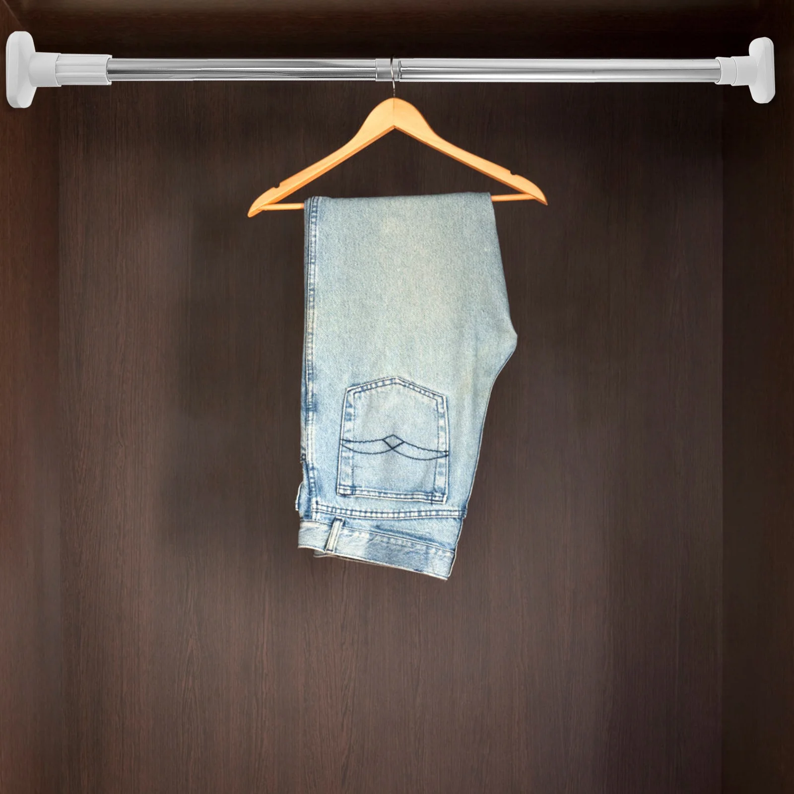 Black Curtain Rod Hanger Clothing Extendable Rail Bar Clothes Drying No Punching Wardrobe Tension White