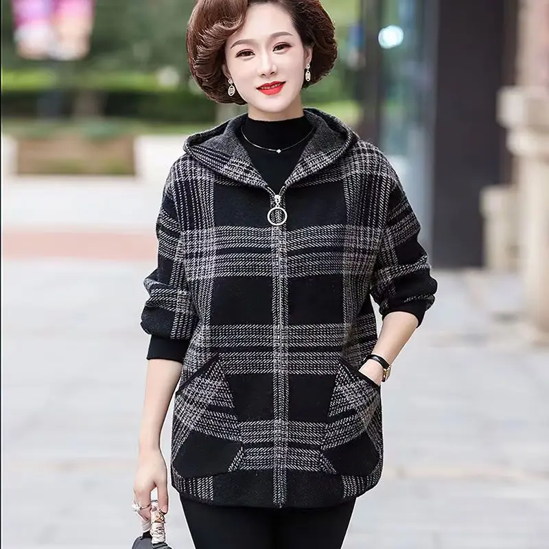 Plaid Zipper Thick Warm Loose Office Lady Simplicity giacche Vintage autunno inverno manica lunga Patchwork Pocket abbigliamento donna