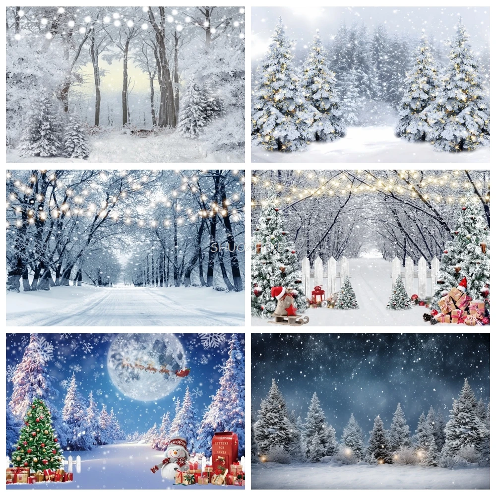 Winter Forest Snow Christmas Background Pine Mountain Natural Scenery Xmas Tree Baby Portrait Photography Backdrop Photo Studio