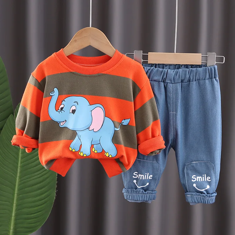 1 2 3 4 Years Infant Toddler Spring Autumn Outfits Long Sleeve Cartoon Striped Hoodies And Jeans Pants 2pcs Baby Boys Clothes