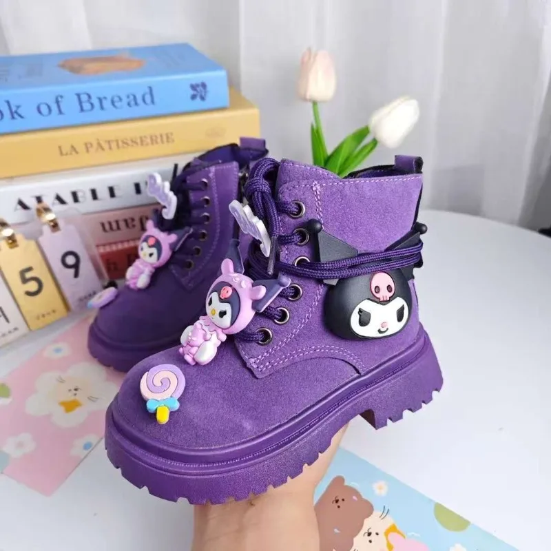 

Kawaii Kuromi Sanrio, студенческие милые теплые ботинки с героями мультфильмов, детские удобные нескользящие ботинки, обувь на плоской подошве, рождественские подарки для детей