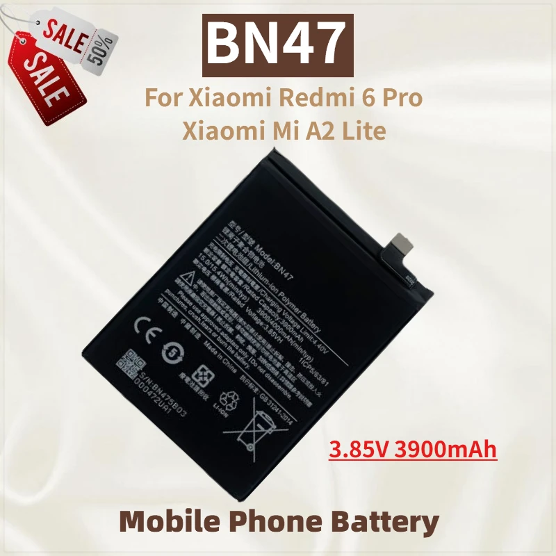 

100% New High Quality BN47 Phone Battery 3.85V 3900mAh For Xiaomi Mi A2 Lite/ Redmi 6 Pro Replacement Battery