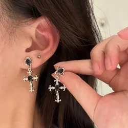 Gothic Cross Black Drill Drop Earrings Women Punk Halloween Jewellery Creativity Fashion Gorgeous Statement Jewelry Girl Gifts