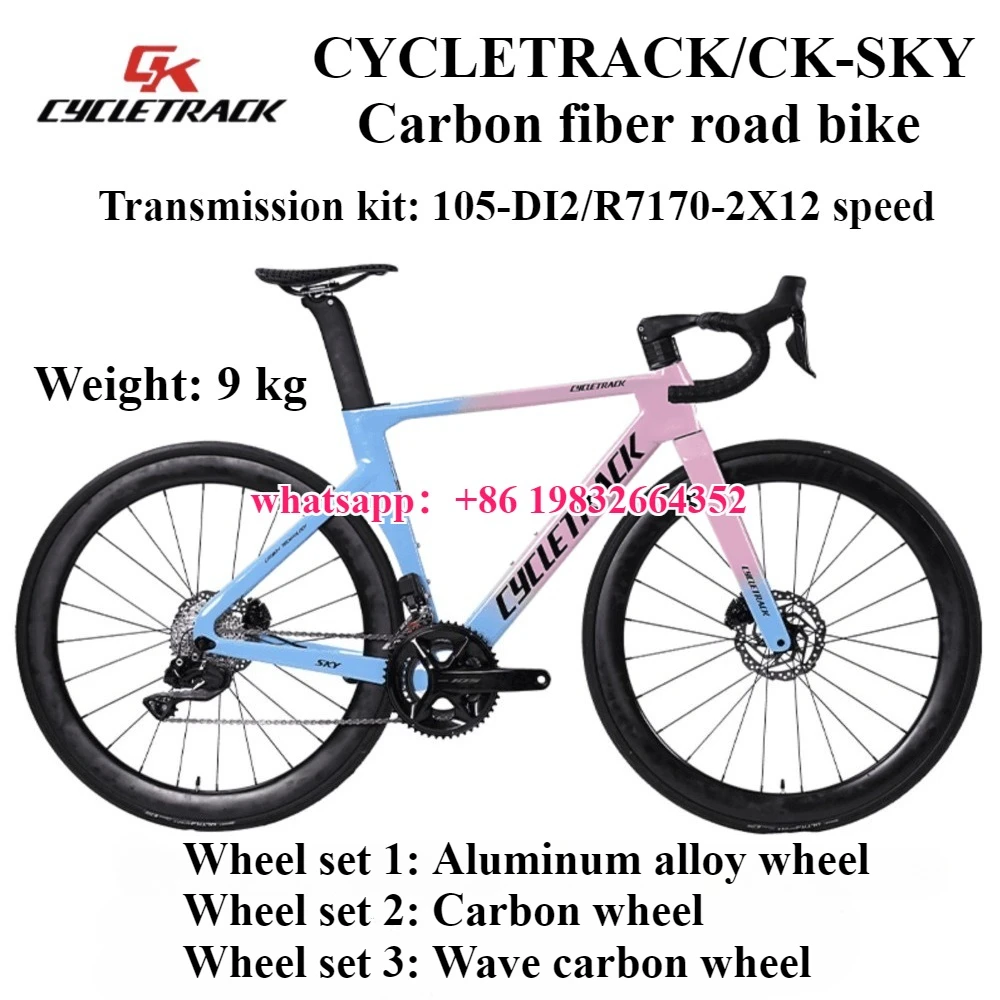

CYCLETRACK CK-SKY Дорожный велосипед из углеродного волокна с длинным воздухом 105-DI2/R7170-24S Беспроводной электронный гидравлический дисковый тормоз с регулируемой скоростью