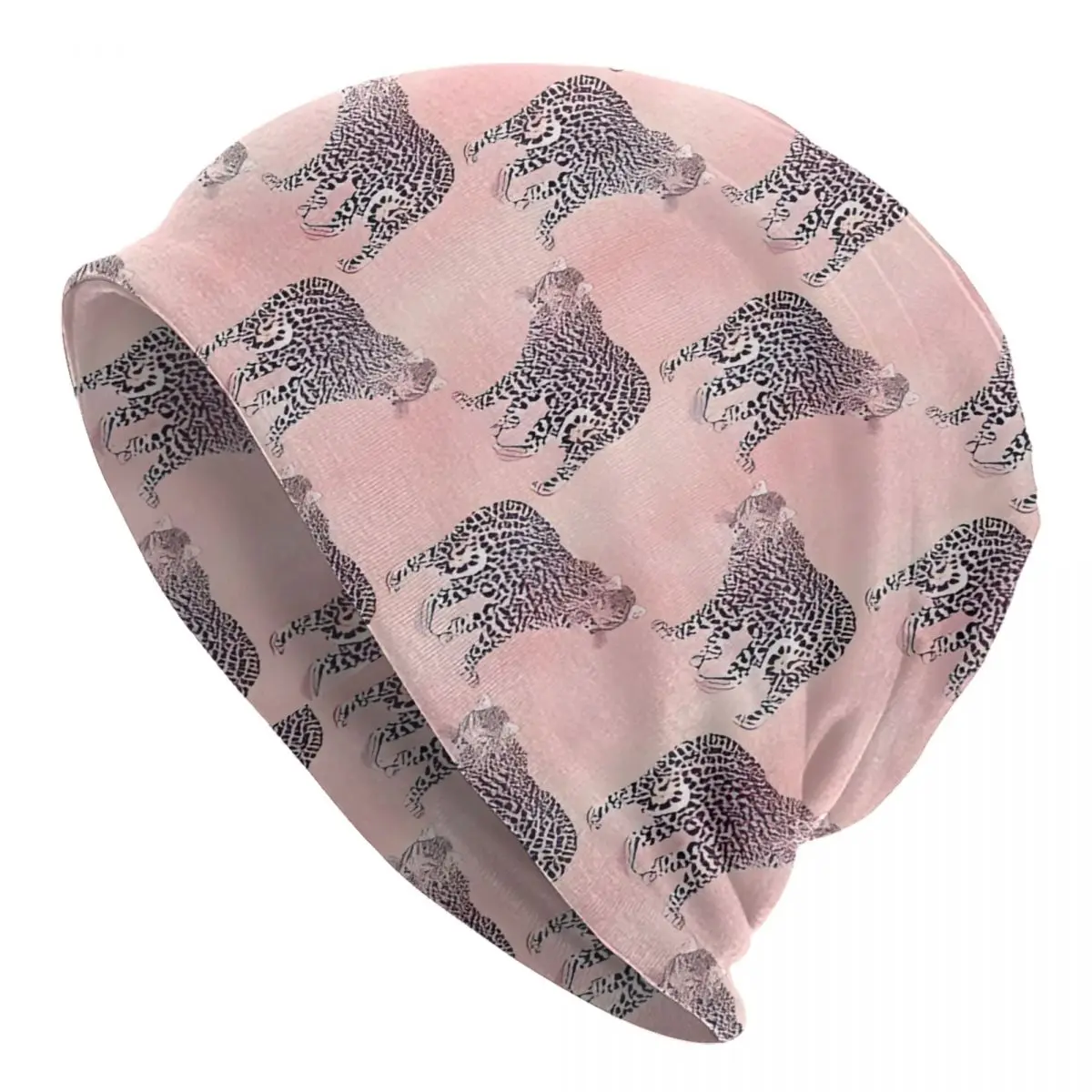 Modern Pink Leopard Animal Pattern Backpack Autumn Female Thin Beanies Double Used Windproof Bonnet Hats