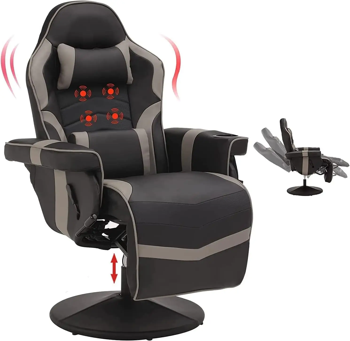 Massage Video Gaming Recliner Chair - Ergonomic Backrest & Seat Height Adjustment Swivel Recliner