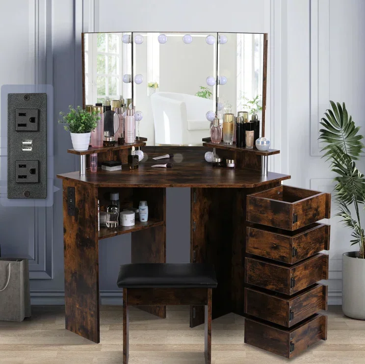 Ensemble de 5 miroirs d'angle en bois blanc, vanité nar, commode de maquillage, meubles de bureau de chambre à coucher, proximité réglable