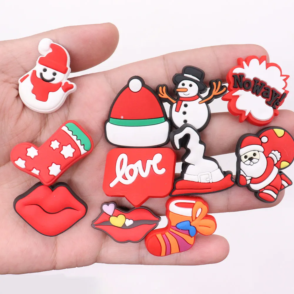 1pcs Cartoon Hat Lips Love Socks Snowman Santa Claus PVC Shoe Charms Buckle Fit Wristbands Sandals Shoes Decoration Xmas Gifts