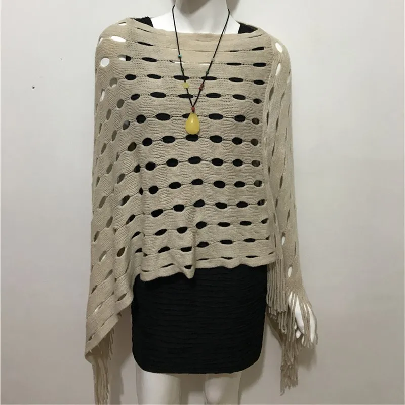 2022 Spring Autumn Fashion Versatile Hollowed Out Cloak Coat Women Cloak Shawl Korean Loose New Trend Poncho Capes Beige