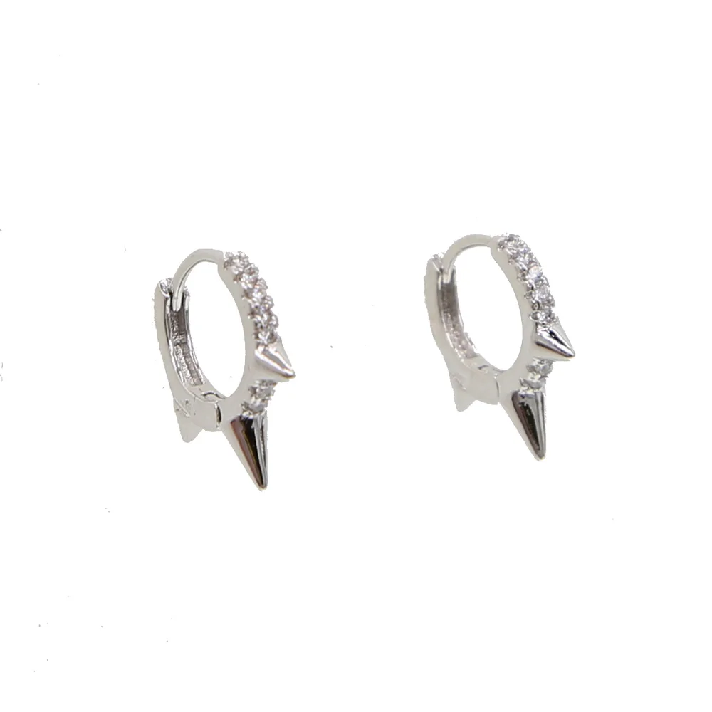 2018 three mini spike punk style women earring round cz hoop minimal delicate design Gold color wholesale high quality jewelry