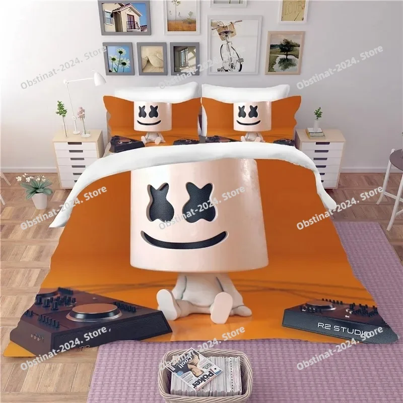 

DJ Lovers Bedding Set Bedroom Decor 3D Marshmello Pattern Duvet Cover with Pillow Cover Hip Pop Music EDM Mosaic DJ Bed Set