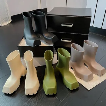 여성용 스퀘어 토 플랫폼 레인 부츠, 두꺼운 밑창 앵클 부츠, 패션 디자이너 부츠, 미끄럼 방지 방수 워터 부츠 Best5 여성용 스퀘어 토 플랫폼 레인 부츠, 두꺼운 밑창 앵클 부츠, 패션 디자이너 부츠, 미끄럼 방지 방수 워터 부츠 Best5