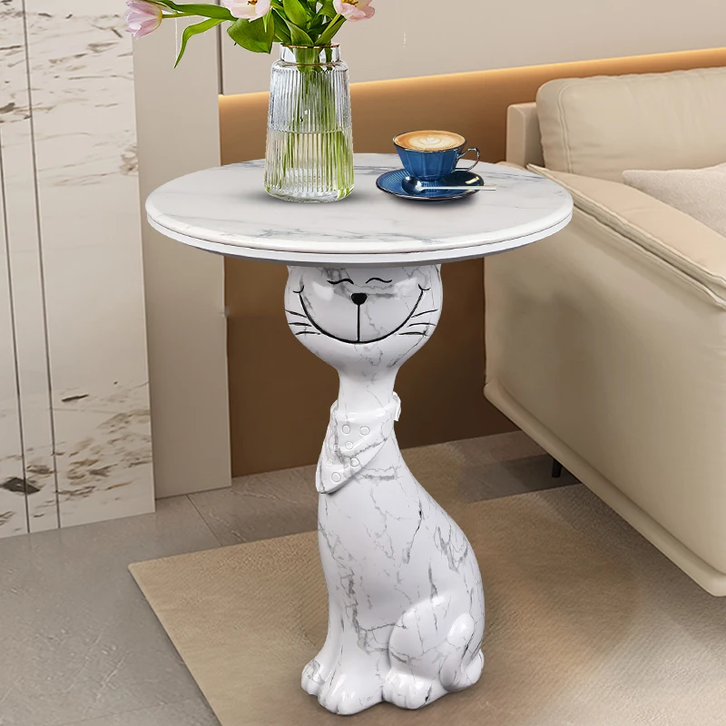 Home Decor Lucky Cat Statue Side Table Home Furniture Office Coffee Tables Balcony Cute Small Round Tea Tables Housewarming Gift