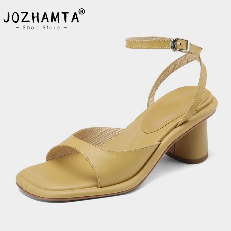 JOZHAMTA Size 34-40 Women Sandals Genuine Leather High Heels Shoes Woman Summer 2023 Ankle Strap Open Toe Sexy Heeled Sandals