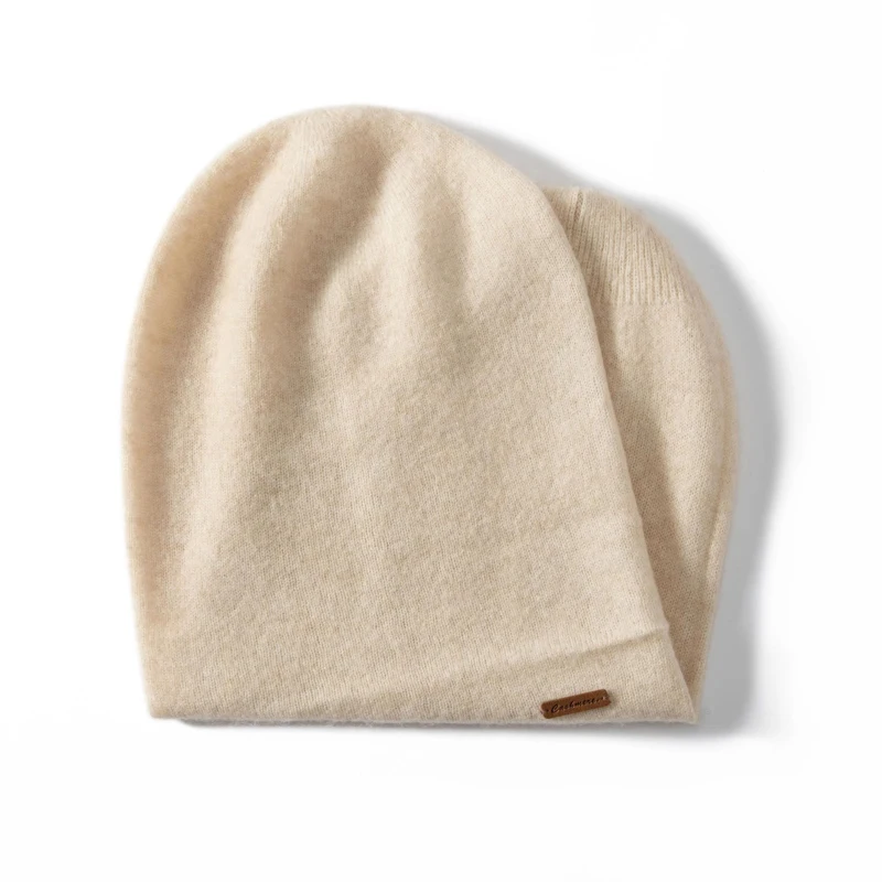 High Quality 100% Goat Cashmere 2-layer Solid Knit Hat For Both Men and Women Casual Men's Basic Soft Women's Warm Soft Hat