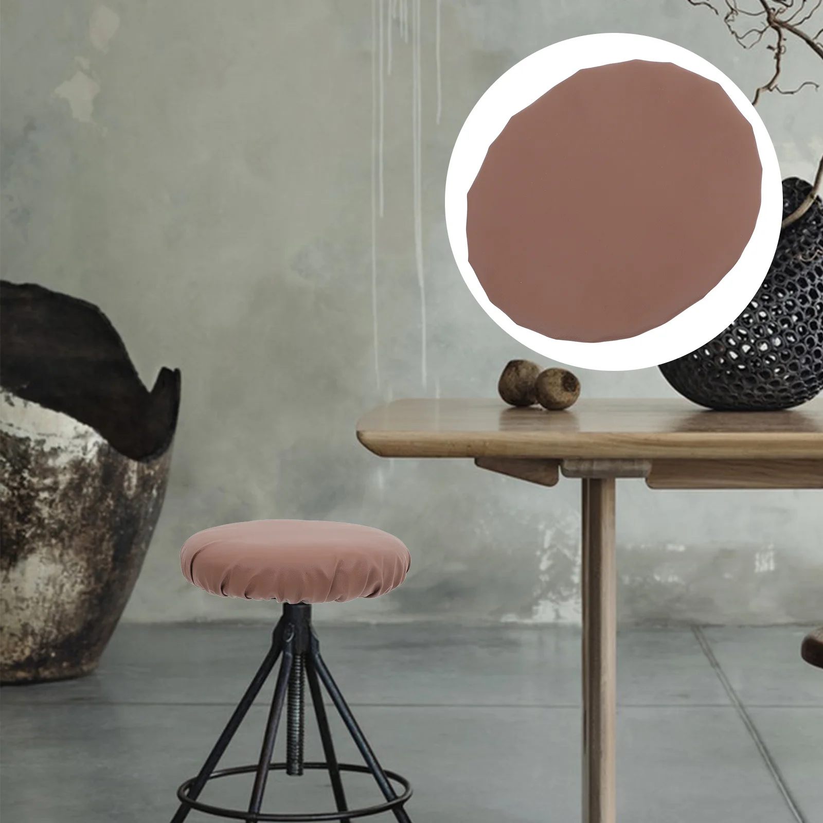 

Round Barstool Cover Waterproof PU Anti Slip Footrest Chair Slipcover Fits Stool Diameter 34-35Cm Office Salon Seat Protector