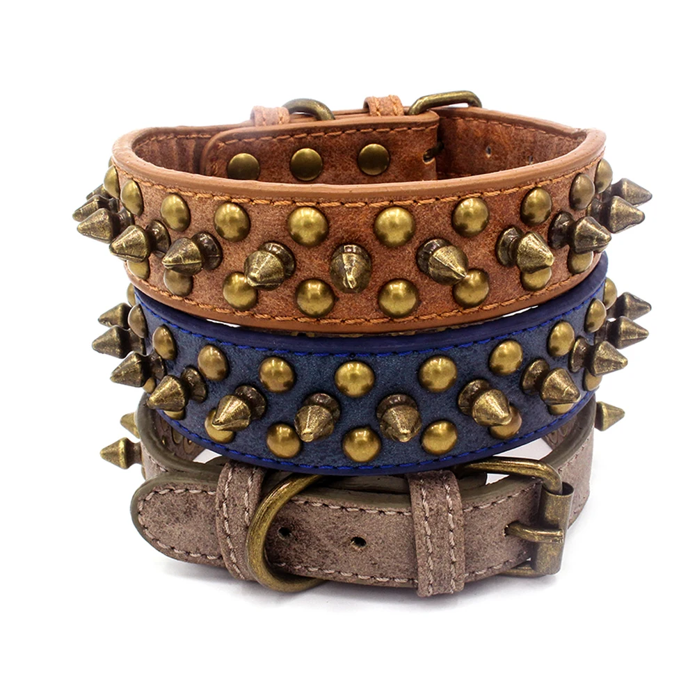 

Anti-Bite Dog Collar Adjustable PU Pet Supplies Rivet Design Fashion Cat Dog Collars Medium Large Size