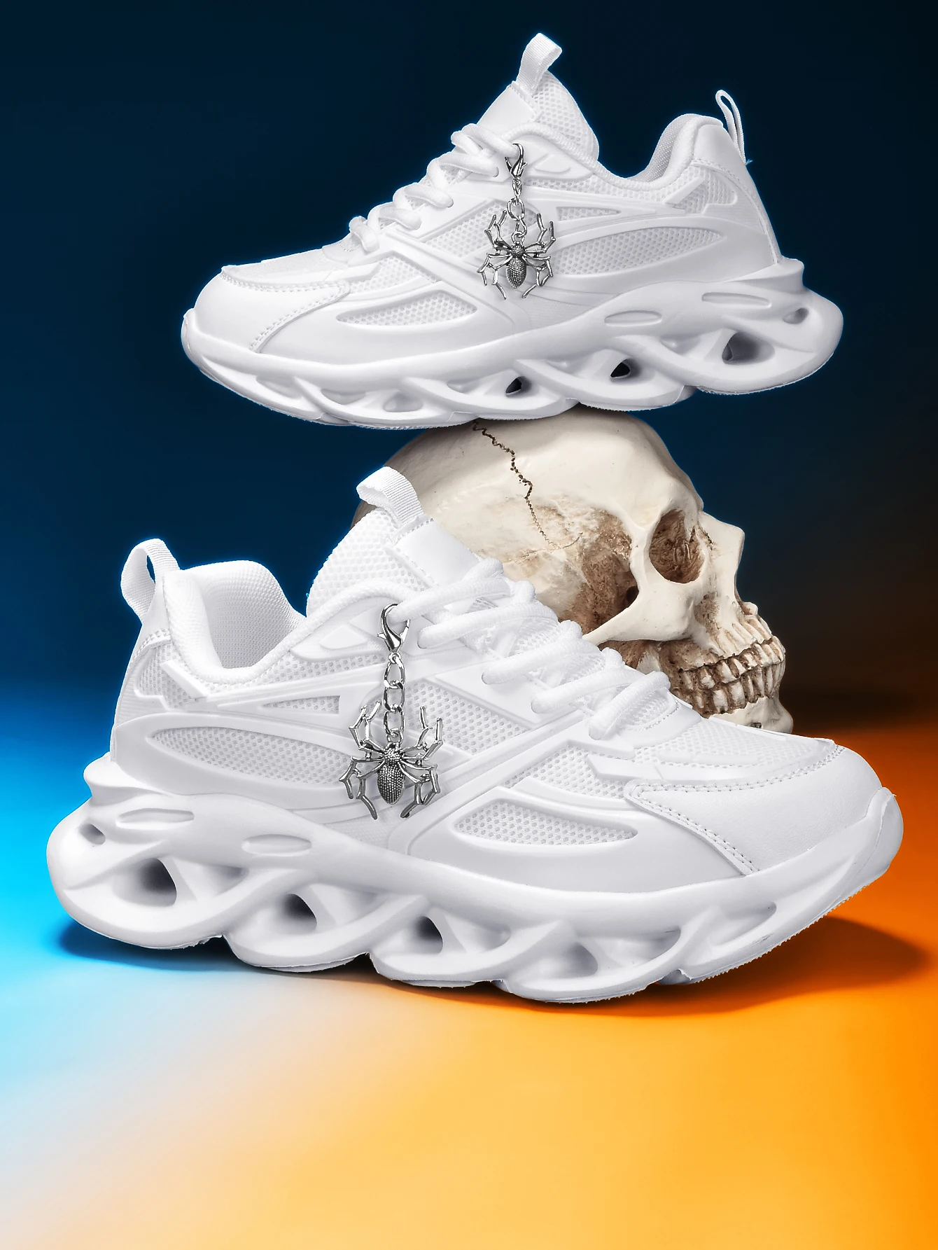 Women's Outdoor Y2K All-Season Eva Lightweight Thick-Soled Shoes with a 5cm Height Increase, White Dad Sneakers, Paired with a Detachable Silver Spider Chain Accessory