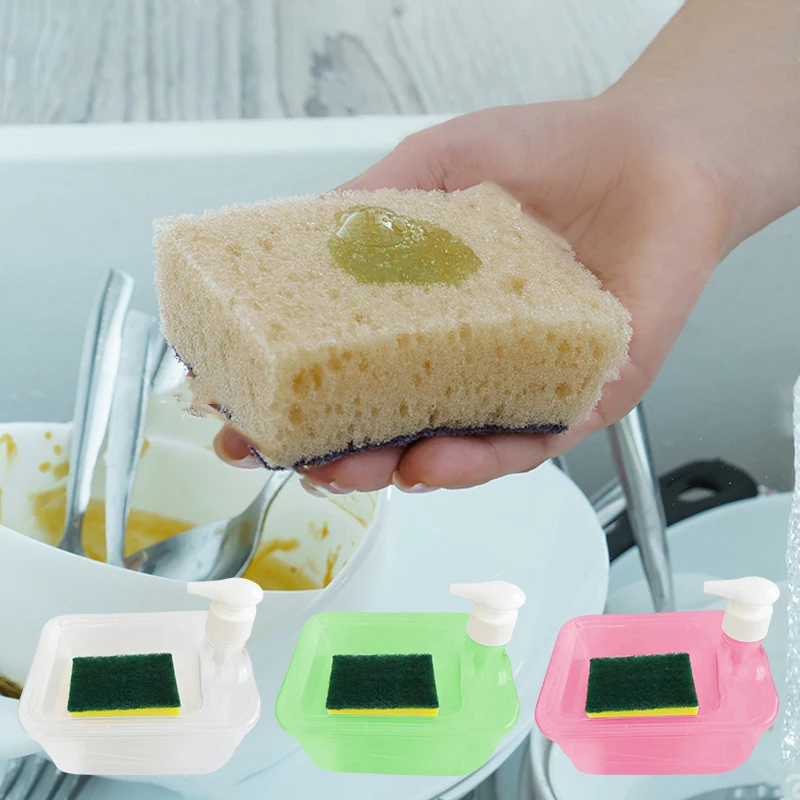 1Set Liquid Soap Dispenser For Kitchen Dish Soap Dispenser With Sponge Liquid Pump Soap Container Kitchenware Cleaning Tool