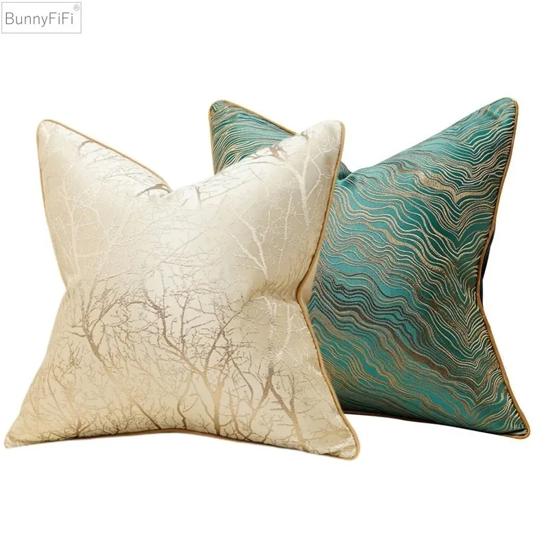 Funda de cojín de Jacquard de lujo, cubierta de almohada decorativa de sofá de alta calidad, bordada, Beige, 45x45cm