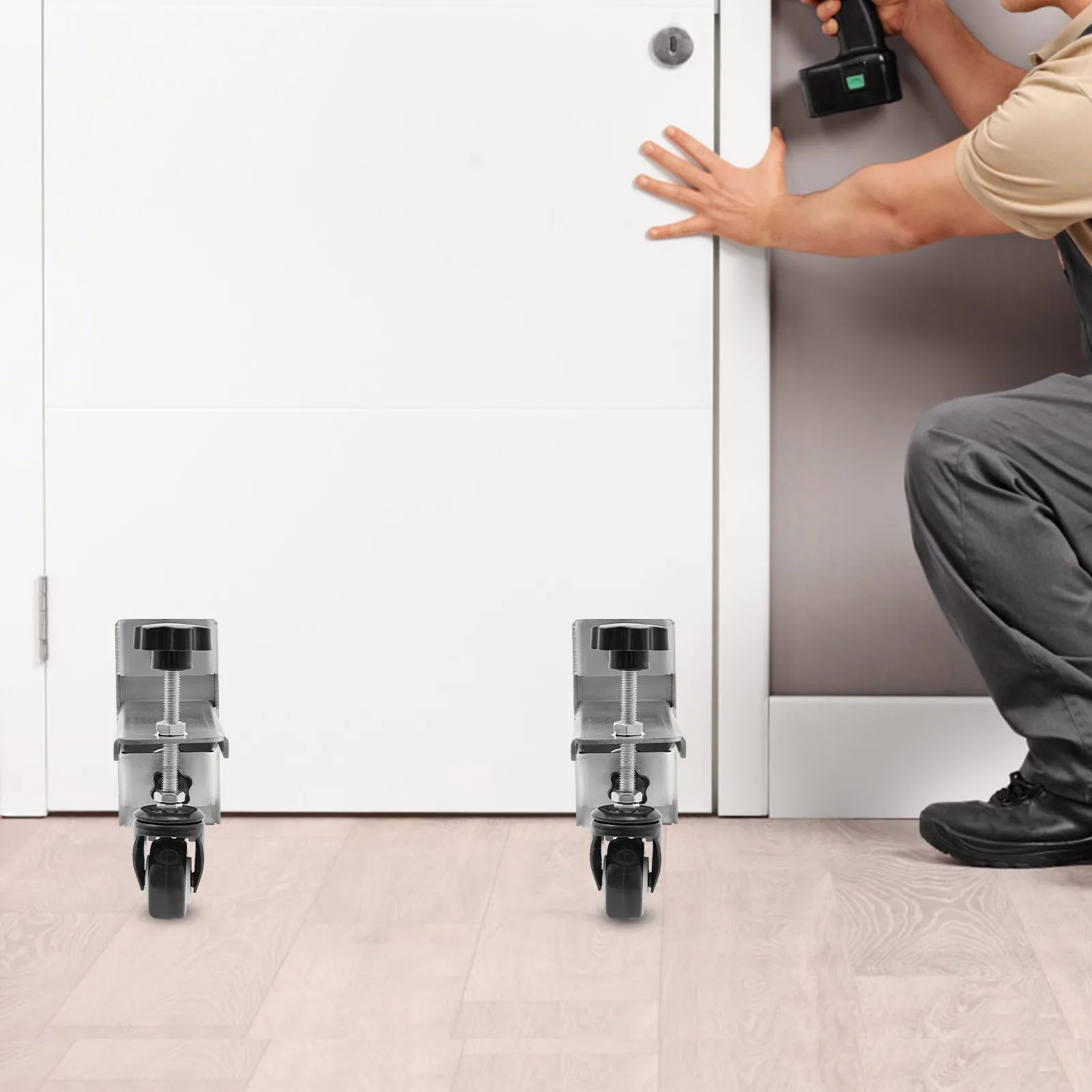 Herramienta de instalación de puertas de 2 piezas, Kit de instalación de puertas de transporte de paneles pesados con 4 soportes de placa de presión de 300 libras