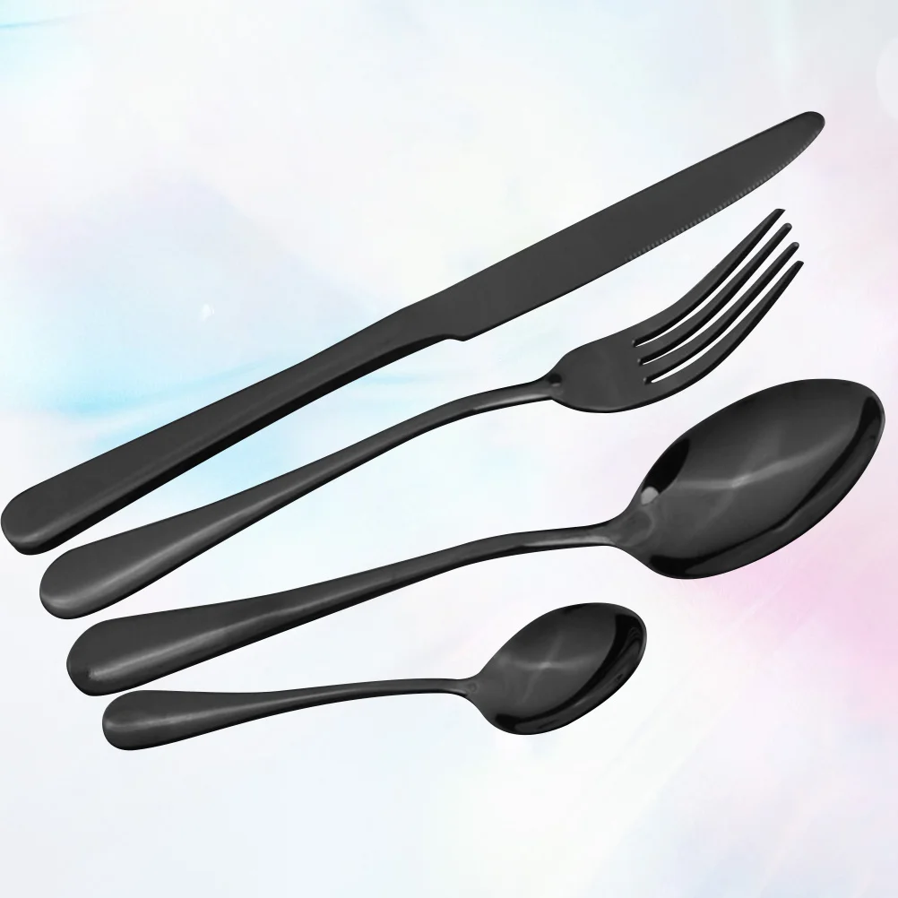 

4pcs Flatware Set Stainless Steel Black Elegant Round Handle Dishwasher Safe For Wedding Party Home Dinner Cutlery Kitchen